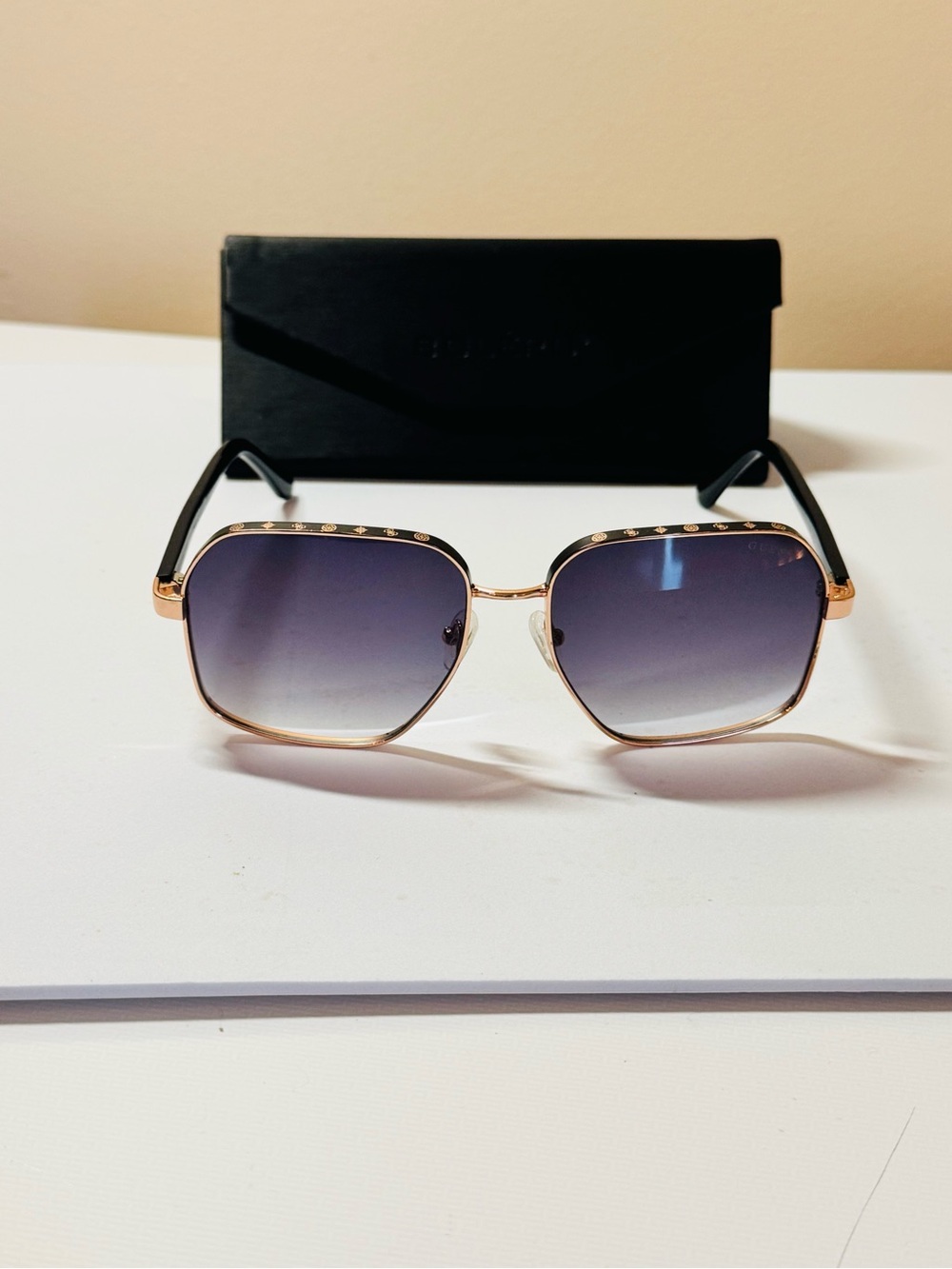 Guess Women's Gold Frame Sunglasses with Gradient Blue Lenses